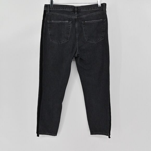 ZARA Jeans Womens Size 6 Black Velvet Side Stripe Premium Denim Tapered Leg Goth - Picture 5 of 11